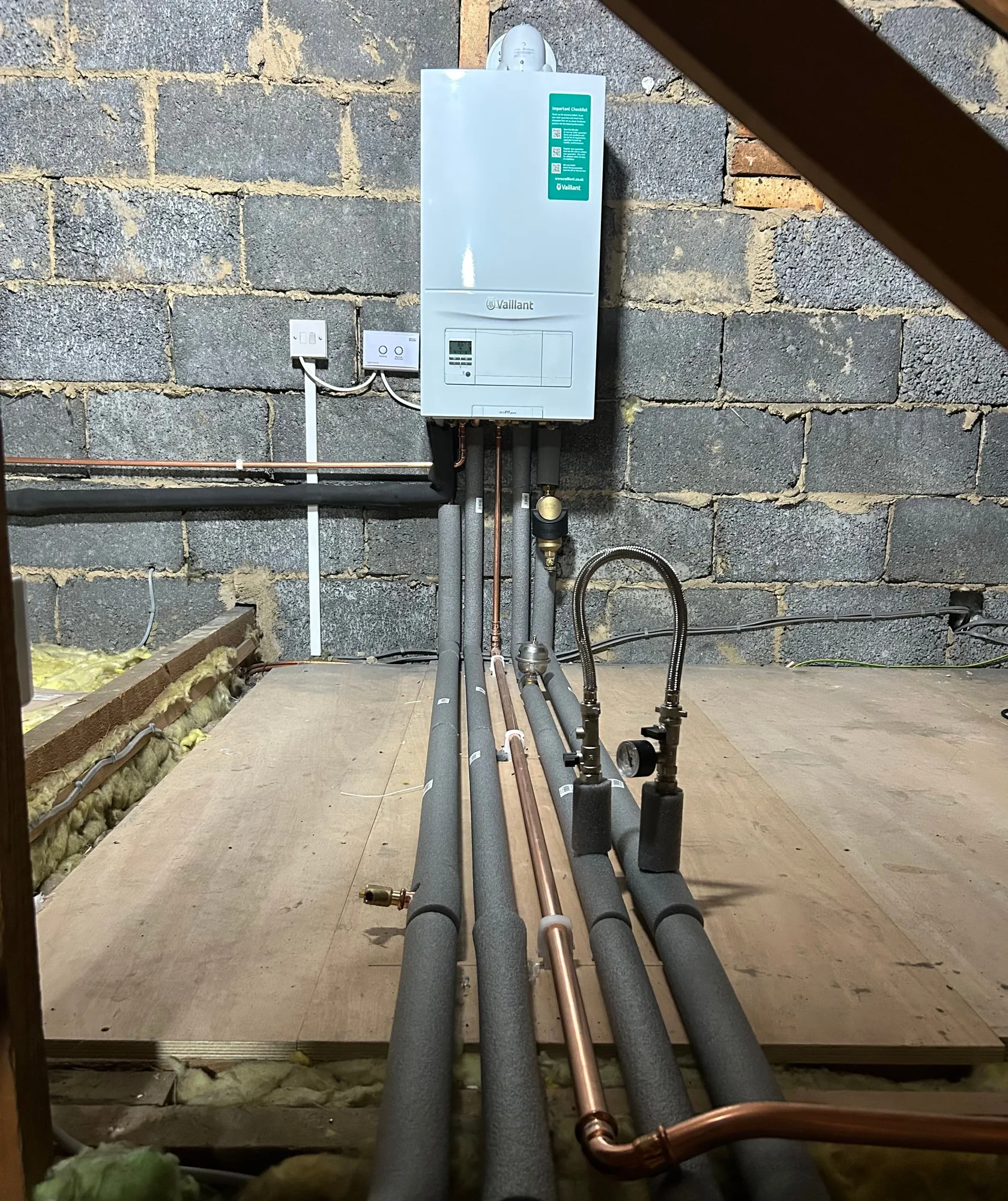 New Vaillant boiler with insulated copper pipework